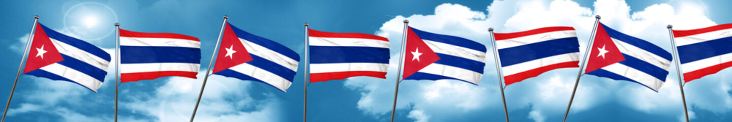 Cuba flag with Thailand flag, 3D rendering