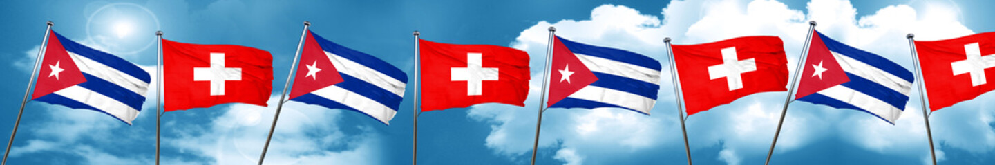 Cuba flag with Switzerland flag, 3D rendering