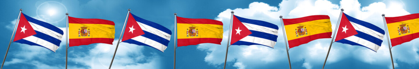 Cuba flag with Spain flag, 3D rendering