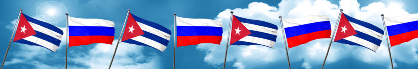 Fototapeta na wymiar Cuba flag with Russia flag, 3D rendering