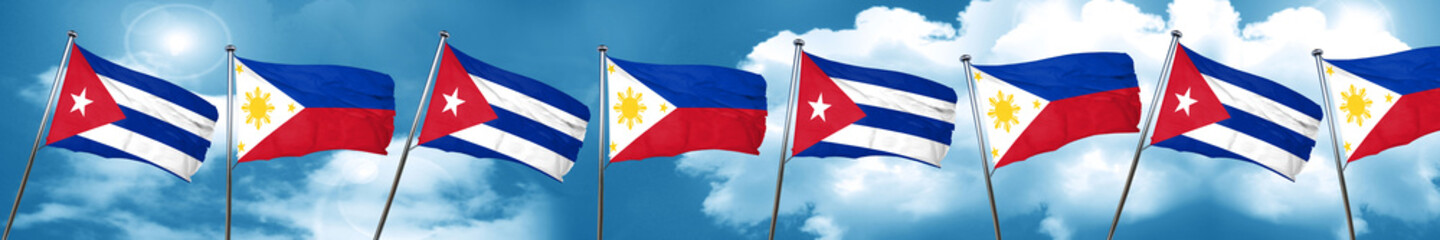 Cuba flag with Philippines flag, 3D rendering