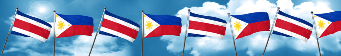Costa Rica flag with Philippines flag, 3D rendering