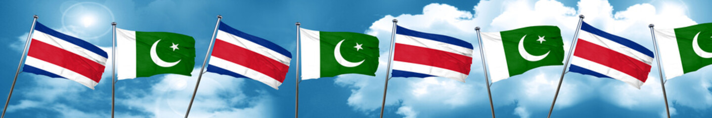 Costa Rica flag with Pakistan flag, 3D rendering