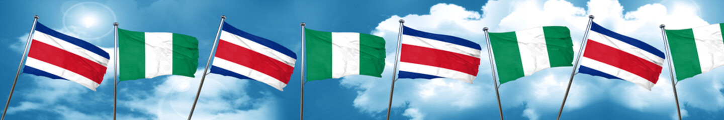 Costa Rica flag with Nigeria flag, 3D rendering