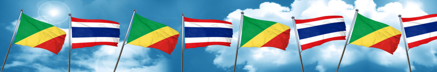 Congo flag with Thailand flag, 3D rendering