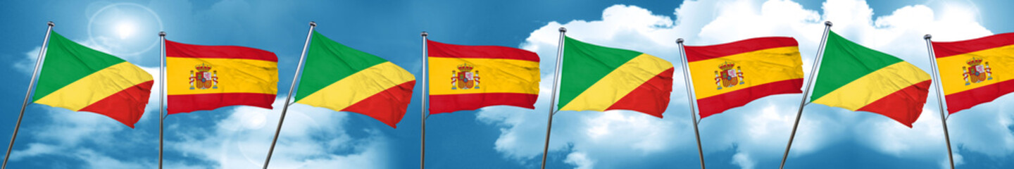 Congo flag with Spain flag, 3D rendering