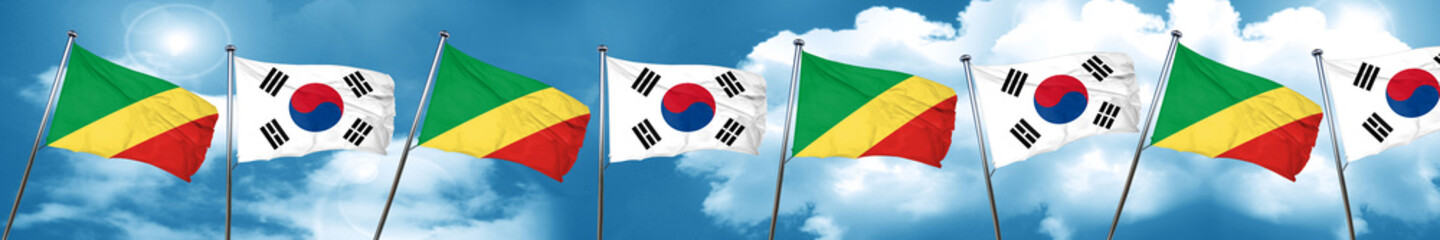 Congo flag with South Korea flag, 3D rendering
