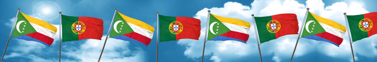 Comoros flag with Portugal flag, 3D rendering