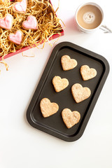 cookies for Valentine Day heartshaped on white background top view