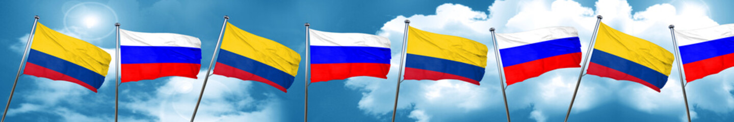 Colombia flag with Russia flag, 3D rendering
