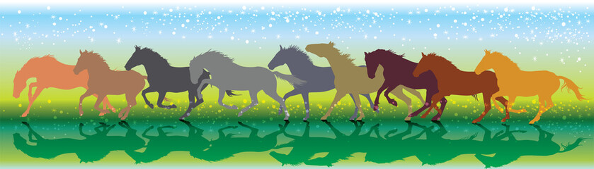 Vector background with horses running gallop