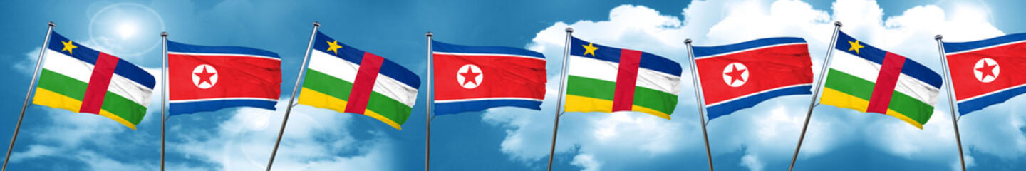 Central african republic flag with North Korea flag, 3D renderin