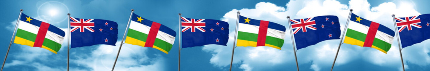 Central african republic flag with New Zealand flag, 3D renderin