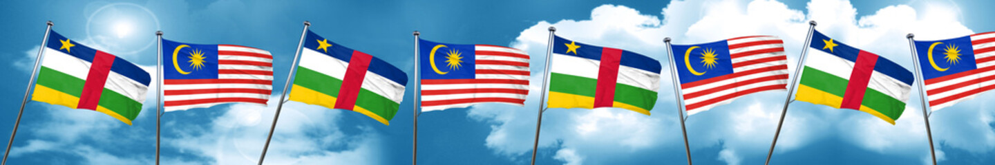 Central african republic flag with Malaysia flag, 3D rendering