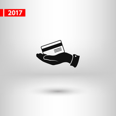 Bank credit card with hand, vector illustration. Flat design style