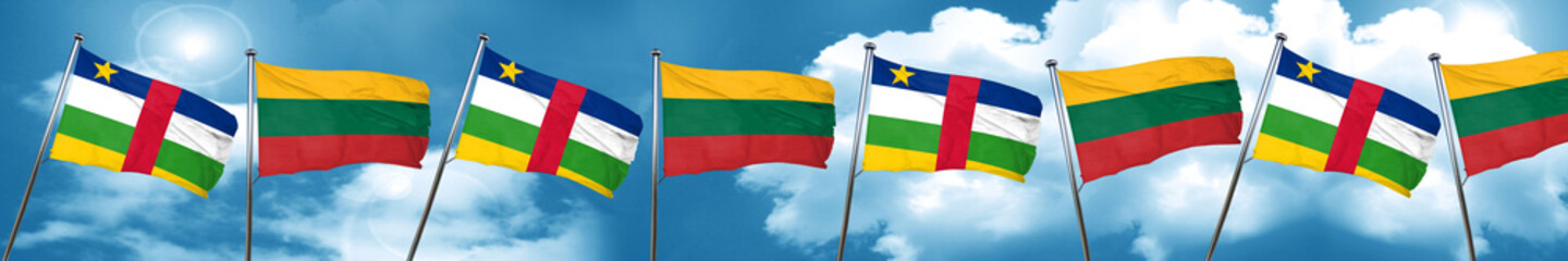 Central african republic flag with Lithuania flag, 3D rendering