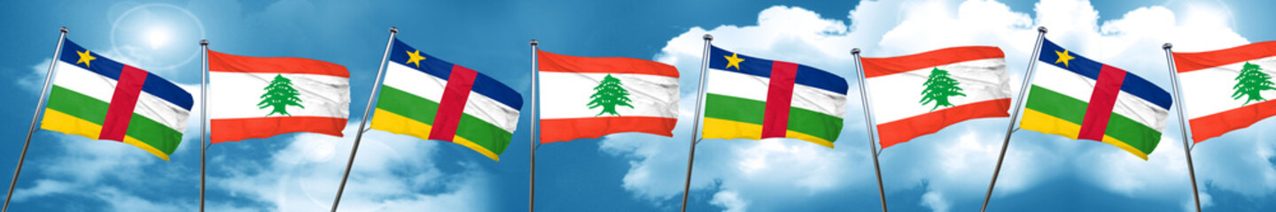 Central african republic flag with Lebanon flag, 3D rendering