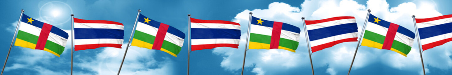 Central african republic flag with Thailand flag, 3D rendering