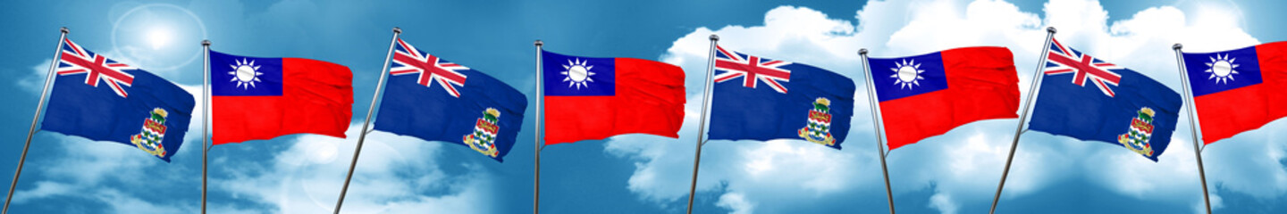 cayman islands flag with Taiwan flag, 3D rendering