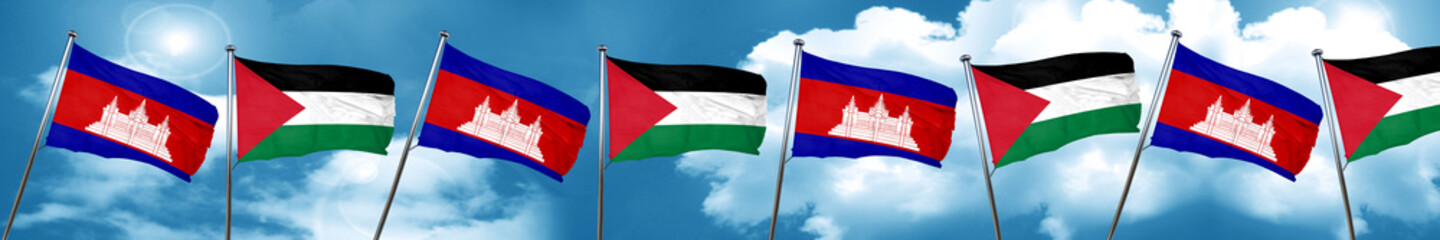 Cambodia flag with Palestine flag, 3D rendering