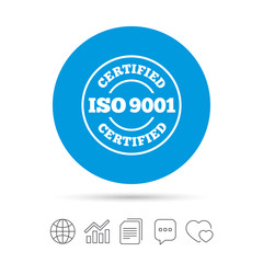 ISO 9001 certified sign. Certification stamp.