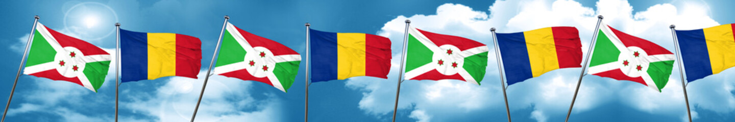 Burundi flag with Romania flag, 3D rendering