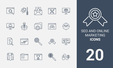 Seo and online marketing line icons set.