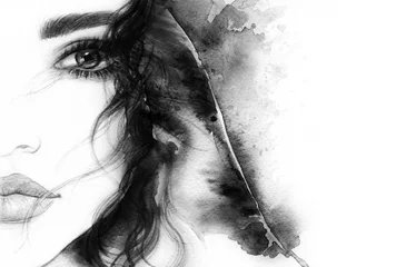 Foto op Plexiglas Aquarel portret Abstracte vrouw gezicht. Mode illustratie. Aquarel schilderij