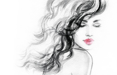 Abstract woman face. Fashion illustration. Watercolor painting