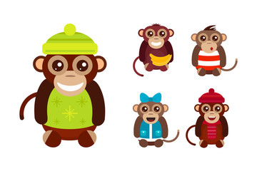Monkey animal fun character vector illustration.