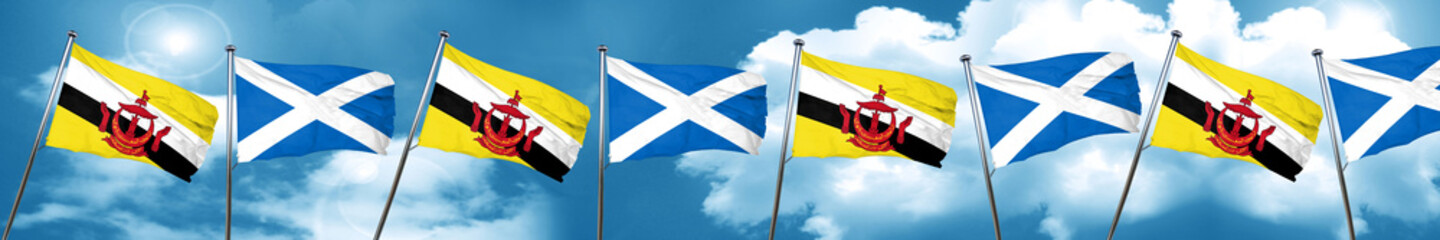 Brunei flag with Scotland flag, 3D rendering