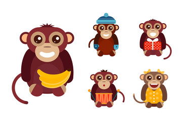 Monkey animal fun character vector illustration.