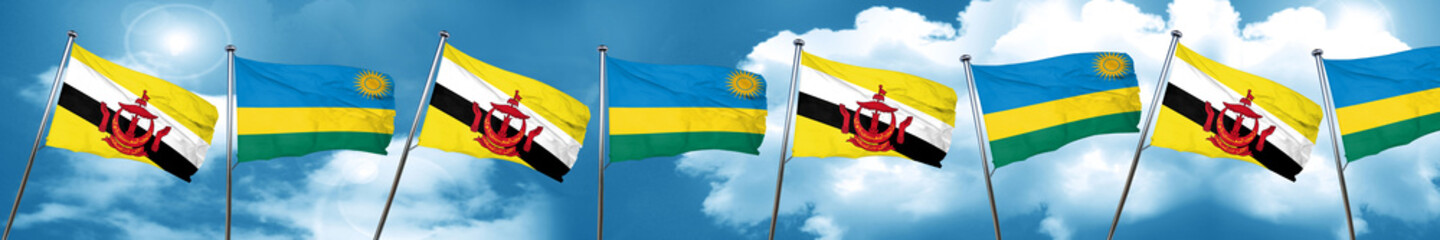 Brunei flag with rwanda flag, 3D rendering