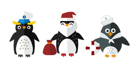 Penguin sailor santa vector animal character illustration.