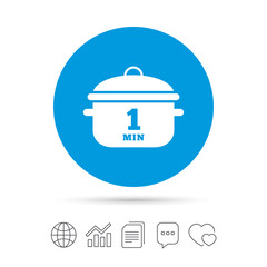 Boil 1 minute. Cooking pan sign icon. Stew food.