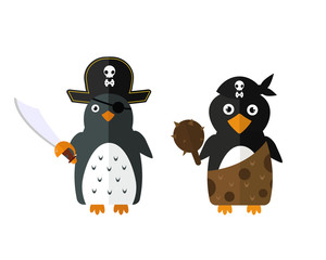 Penguin pirate vector animal character illustration.