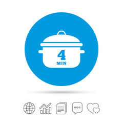 Boil 4 minutes. Cooking pan sign icon. Stew food.