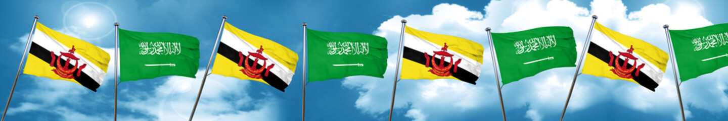 Brunei flag with Saudi Arabia flag, 3D rendering