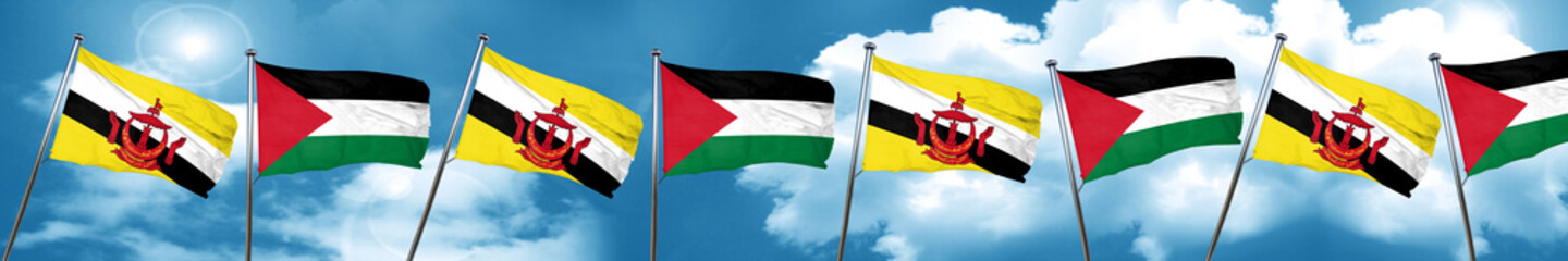 Brunei flag with Palestine flag, 3D rendering