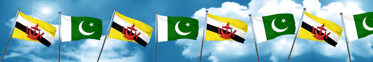 Brunei flag with Pakistan flag, 3D rendering
