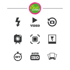 Photo, video icons. Camera, photos and frame.