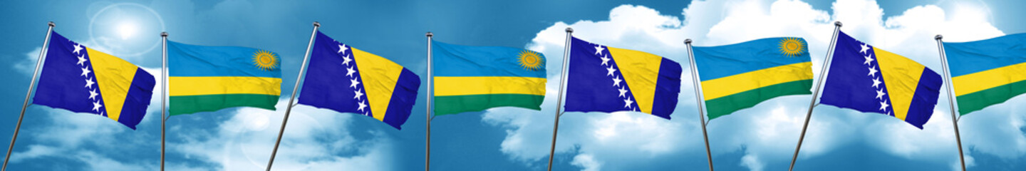 Bosnia and Herzegovina flag with rwanda flag, 3D rendering