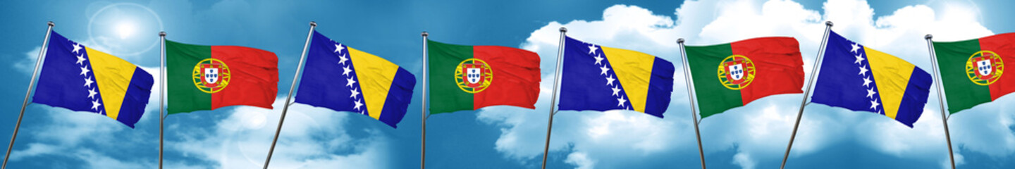Bosnia and Herzegovina flag with Portugal flag, 3D rendering