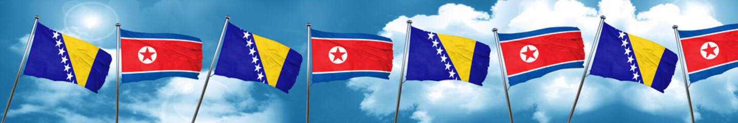 Bosnia and Herzegovina flag with North Korea flag, 3D rendering