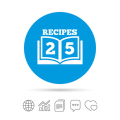 Cookbook sign icon. 25 Recipes book symbol.