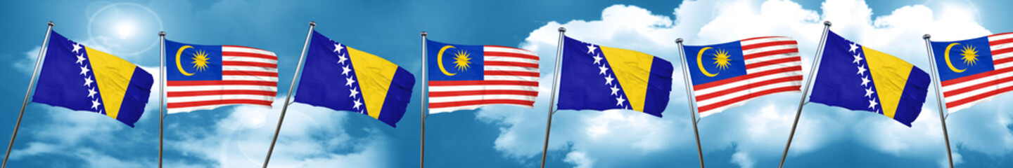 Bosnia and Herzegovina flag with Malaysia flag, 3D rendering