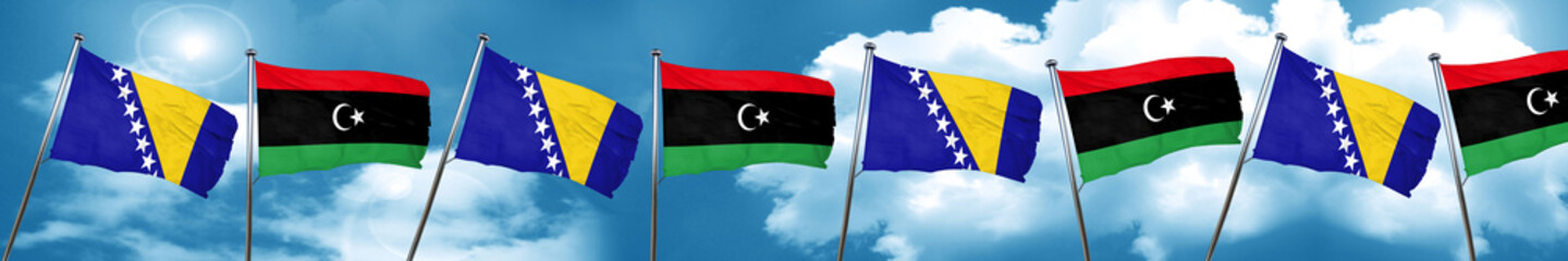 Bosnia and Herzegovina flag with Libya flag, 3D rendering