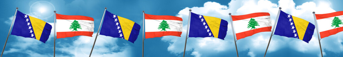 Bosnia and Herzegovina flag with Lebanon flag, 3D rendering