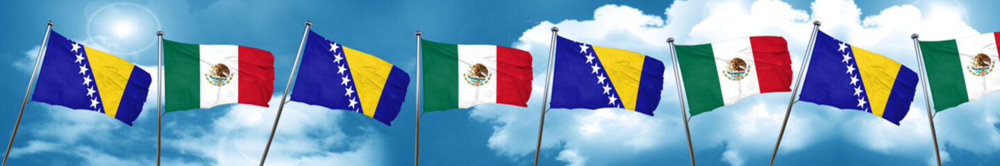 Bosnia and Herzegovina flag with Mexico flag, 3D rendering