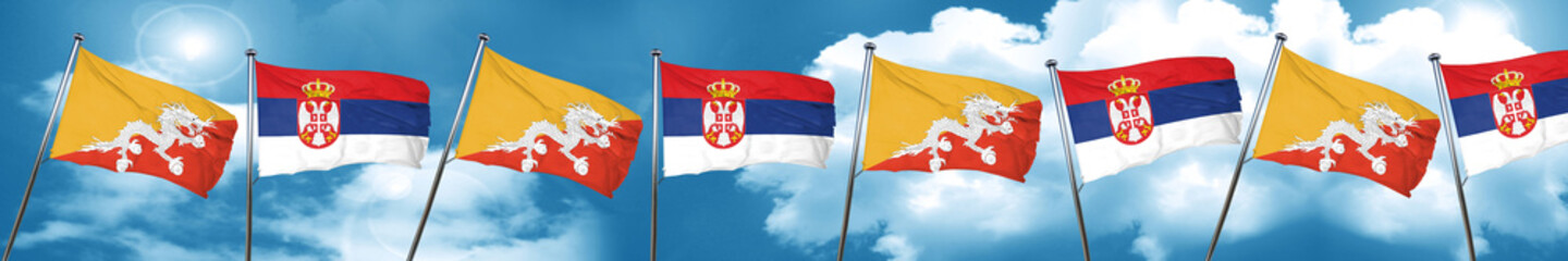 Bhutan flag with Serbia flag, 3D rendering